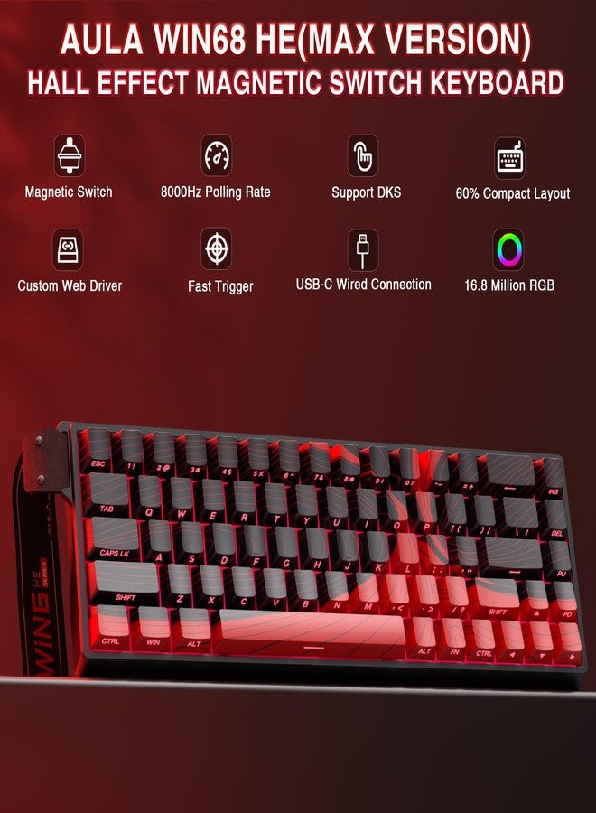 AULA WIN68 HE MAX - Hall Effect Gaming Keyboard with Magnetic Switch, Adjustable Actuation Fast Trigger Mode, 8KHz Polling Rate, RGB Backlit Wired Mechanical Gaming Keyboard 60 Percent Compact Design - Image 2