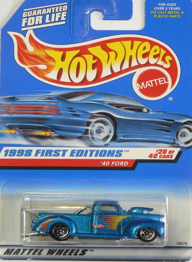 Hot Wheels - 1998 First Editions - 1940 Ford Pickup - Die Cast - #20 of 40 Cars - Blue Metallic Paint - Collector #654 - Limited Edition - Collectible 1:64 Scale - Image 2