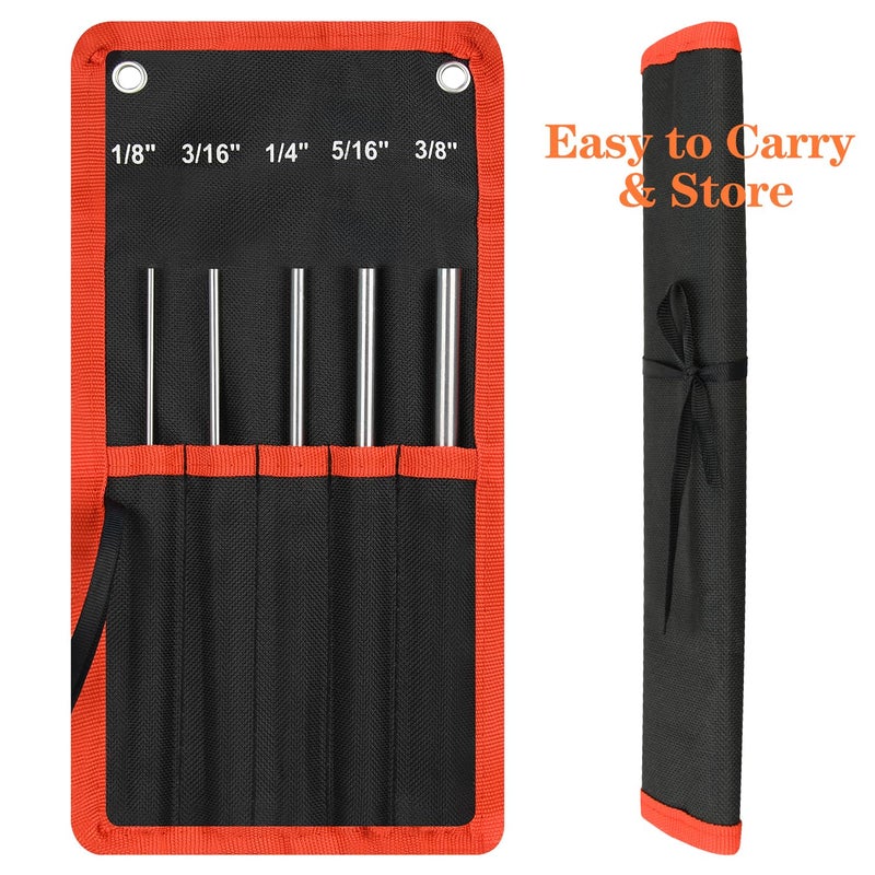 DkOvn 8in Long Carbon Steel Pin Punch Set, 5pcs Pin Punch Sizes 1/8", 3/16", 1/4", 5/16" and 3/8", Removing Repair Tools with Storage Pouch - Image 4