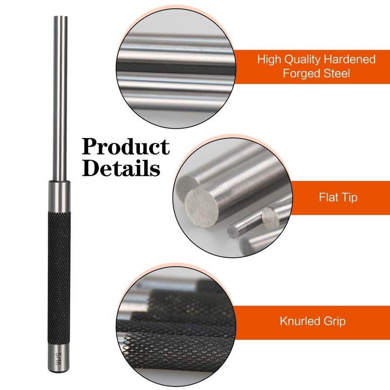 DkOvn 8in Long Carbon Steel Pin Punch Set, 5pcs Pin Punch Sizes 1/8", 3/16", 1/4", 5/16" and 3/8", Removing Repair Tools with Storage Pouch - Image 3