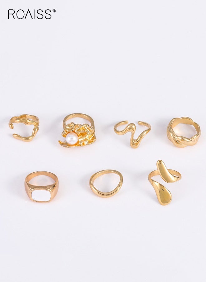 رويس طقم مجوهرات نسائي مكون من ست قطع، طقم خواتم من سبيكة معدنية بتصميم غير منتظم، خاتم مفتوح فريد من نوعه بتصميم رياضي بسيط مطلي بالكهرباء، مناسب للارتداء اليومي والحفلات والإطلالات الكاجوال. - Image 3