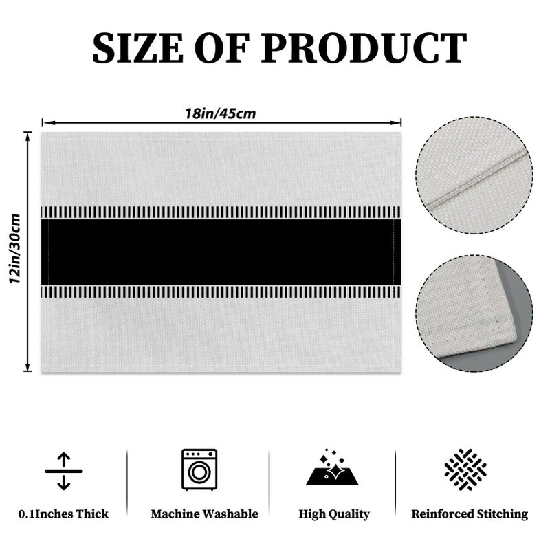 CSFOTO Modern Minimalist Line Decorative Placemats Set of 4 Heat-Resistant Non-Slip Black and White Linen Place Mats for Dining Table 18"x12" Washable - Image 5