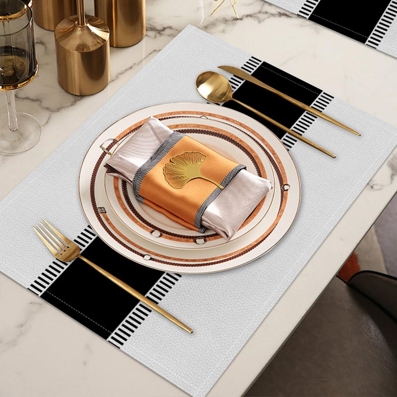 CSFOTO Modern Minimalist Line Decorative Placemats Set of 4 Heat-Resistant Non-Slip Black and White Linen Place Mats for Dining Table 18"x12" Washable - Image 3