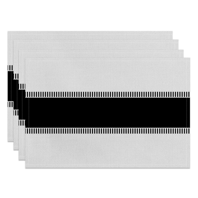 CSFOTO Modern Minimalist Line Decorative Placemats Set of 4 Heat-Resistant Non-Slip Black and White Linen Place Mats for Dining Table 18"x12" Washable - Image 1