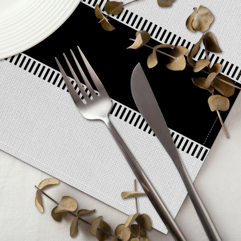 CSFOTO Modern Minimalist Line Decorative Placemats Set of 4 Heat-Resistant Non-Slip Black and White Linen Place Mats for Dining Table 18"x12" Washable - Image 4