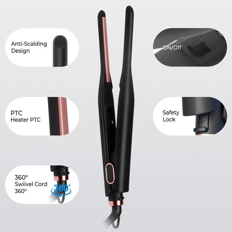 UKLISS Small Flat Iron for Short Hair, Temperature Adjustable Pencil Flat Iron Fast Heat Up, 3/10 Inch Beard Straightening Iron - Image 3