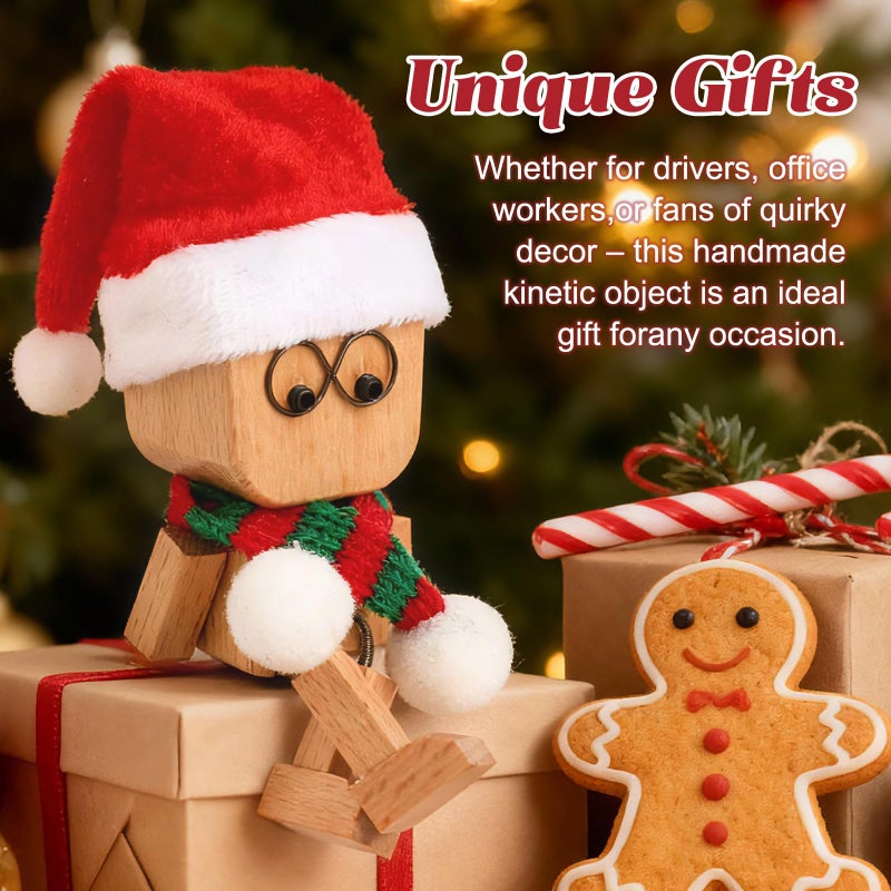 IMOLL Shaking Wooden Man Figurine with 12pcs Magnetic Expressions,Handmade Shaking Feet Wooden Doll,Car Dashboard Desktop Decor Christmas Decor Home&Qffice Decor (with Knit Beanie Hat + Scarf) - Image 5