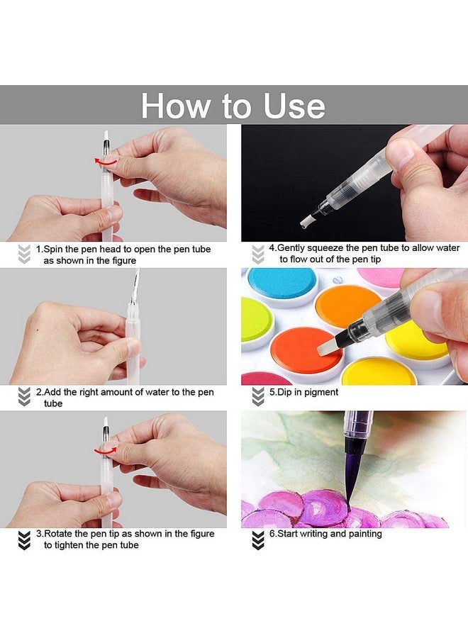 SCHUBERT Water Brush Pen Set, 6 Pcs Aqua Painting Brushes with Assorted Tips for Water Soluble Colored Pencils, Water Color Water-Base Markers, Powdered Pigment Watercolor Paints Transparent - Image 4