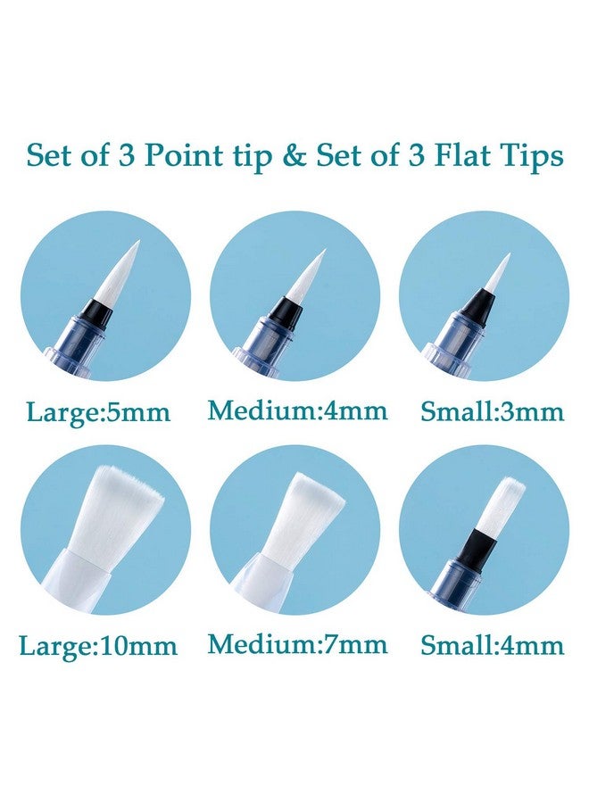 SCHUBERT Water Brush Pen Set, 6 Pcs Aqua Painting Brushes with Assorted Tips for Water Soluble Colored Pencils, Water Color Water-Base Markers, Powdered Pigment Watercolor Paints Transparent - Image 2