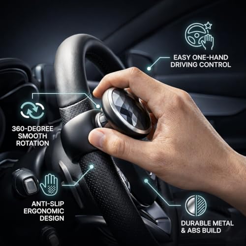 Eliane Universal Car Steering Wheel Power Knob 360° Rotation Spinner Ball Handle | Non-Slip ABS Grip | 360 Degree Steering Booster for Cars, Trucks, Tractors – Black - Image 4