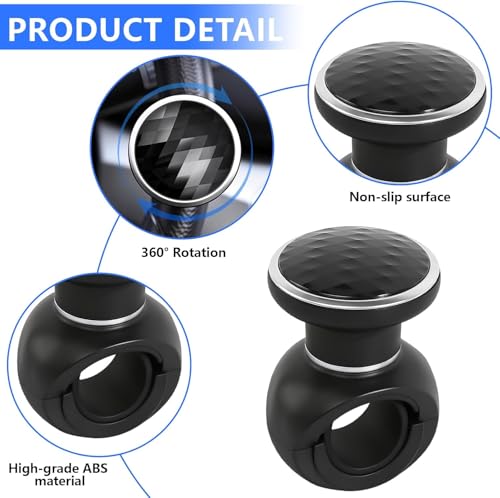 Eliane Universal Car Steering Wheel Power Knob 360° Rotation Spinner Ball Handle | Non-Slip ABS Grip | 360 Degree Steering Booster for Cars, Trucks, Tractors – Black - Image 2