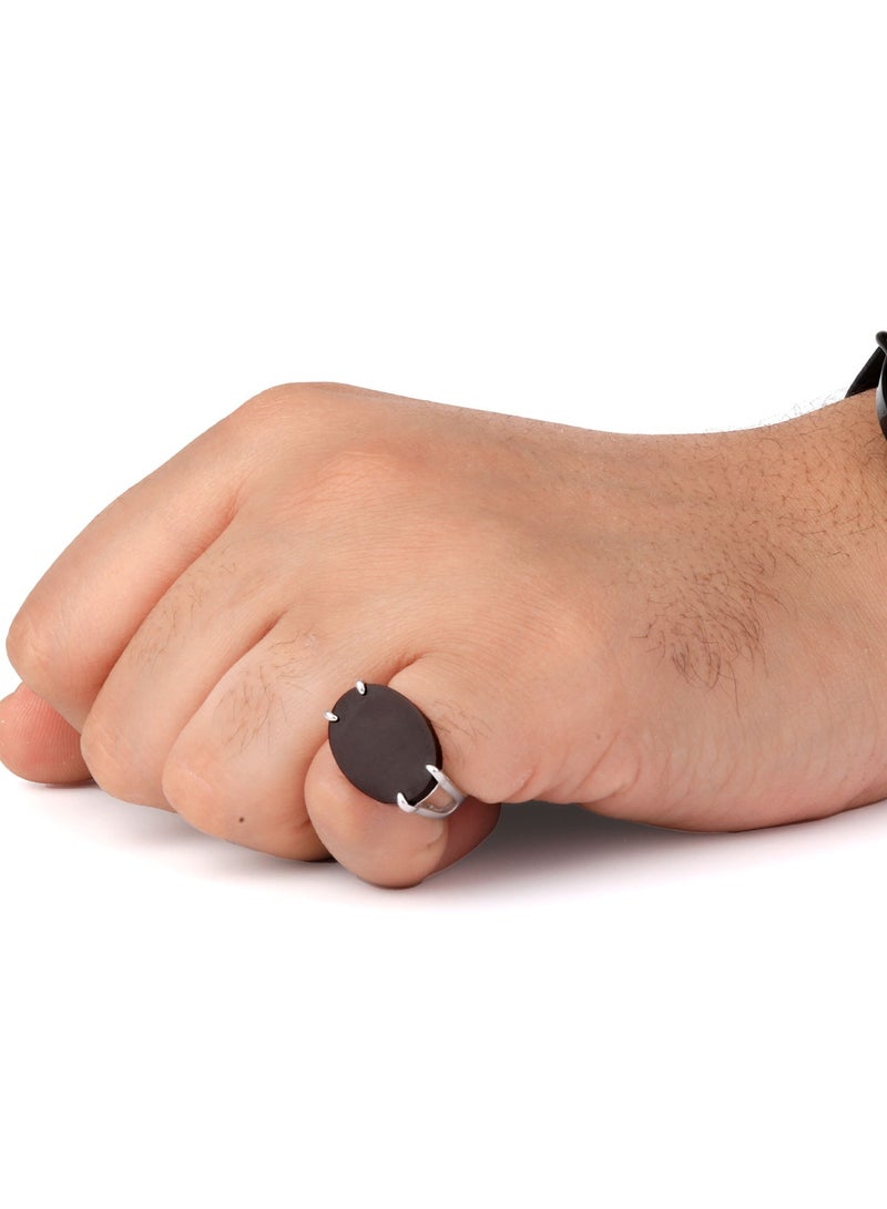 فونيم خاتم فضة شنكار حجر بني كبدي - Image 1