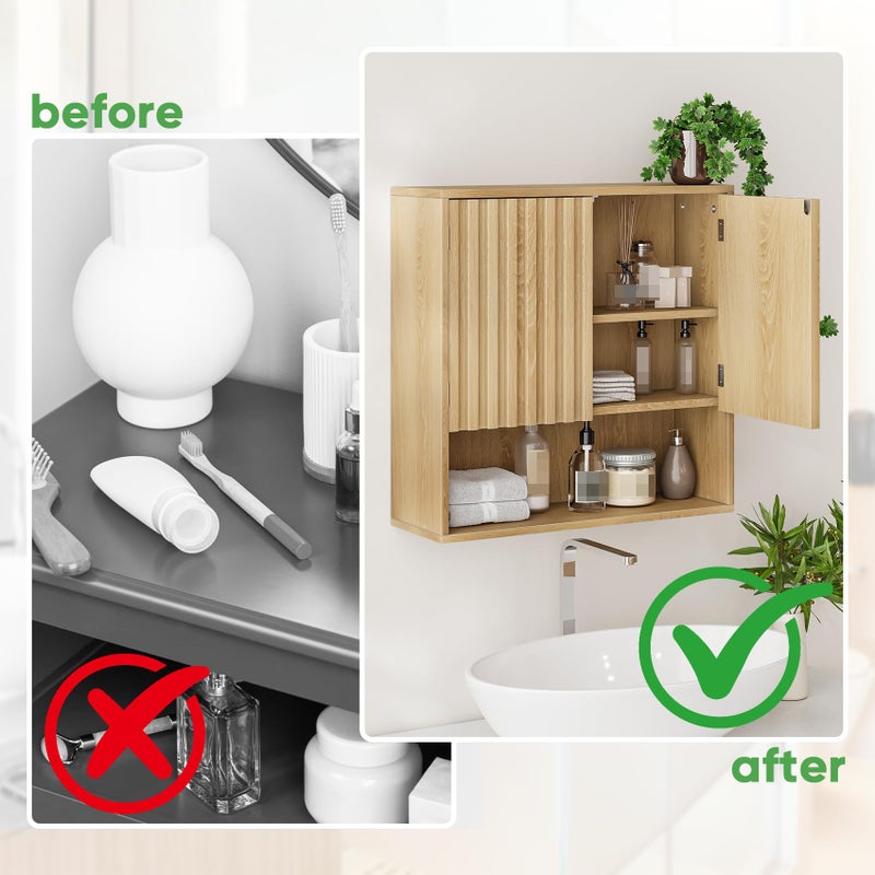 Smuxee Fluted Bathroom Cabinet Wall Mounted, Wooden Medicine Cabinet with Adjustable Shelf, Bathroom Cabinet for Bath Room, Living Room, Laundry Room - Image 5