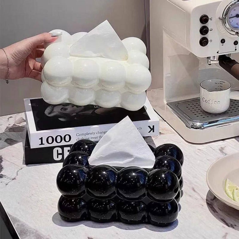 Modern Napkin Holder Marshmallow Tissue Organizer with Pink Bow/Stylish Bubble Design, Napkin Dispenser Suitable for [Living Room] [Bathroom] [Office] [Outdoor] (White) - Image 2