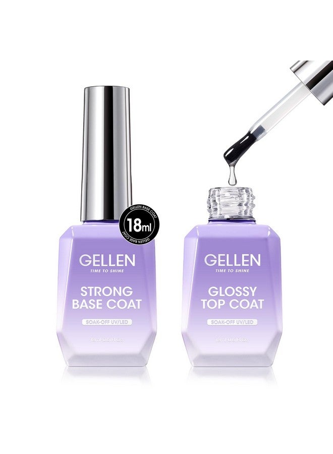 Gellen Gel Top Coat and Base Coat 2 Pcs 18ml Superior Base Coat Top Coat Set No Wipe Soak Off Ultra Glossy Top Coat Gel Nail Polish UV LED Clear Nail Polish Long Lasting for 28+ Days - Image 1