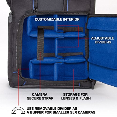 USA Gear Camera Backpack for Photographers DSLR/SLR/Mirrorless Photography Camera Bag with Laptop Compartment, Waterproof Rain Cover & Tripod Holder, Compatible with Canon/Nikon/Sony (Blue) - Image 5