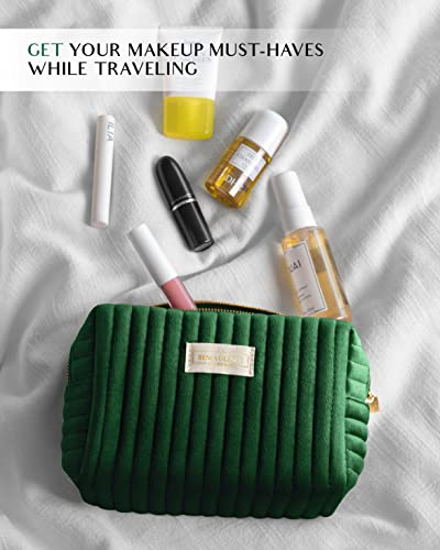 Benevolence LA Plush Velvet Small Makeup Bag for Purse | Cosmetic Pouch, Travel Toiletry Organizer for Women, Quilted Bag for Accessories - Emerald Green - Image 4