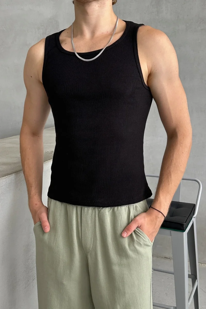 هايمان Men's Ribbed Camisole Halter Neck Crop Tank Top