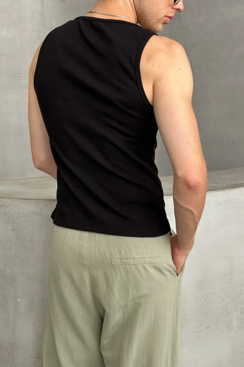 هايمان Men's Ribbed Camisole Halter Neck Crop Tank Top
