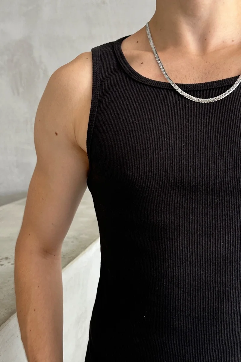 هايمان Men's Ribbed Camisole Halter Neck Crop Tank Top