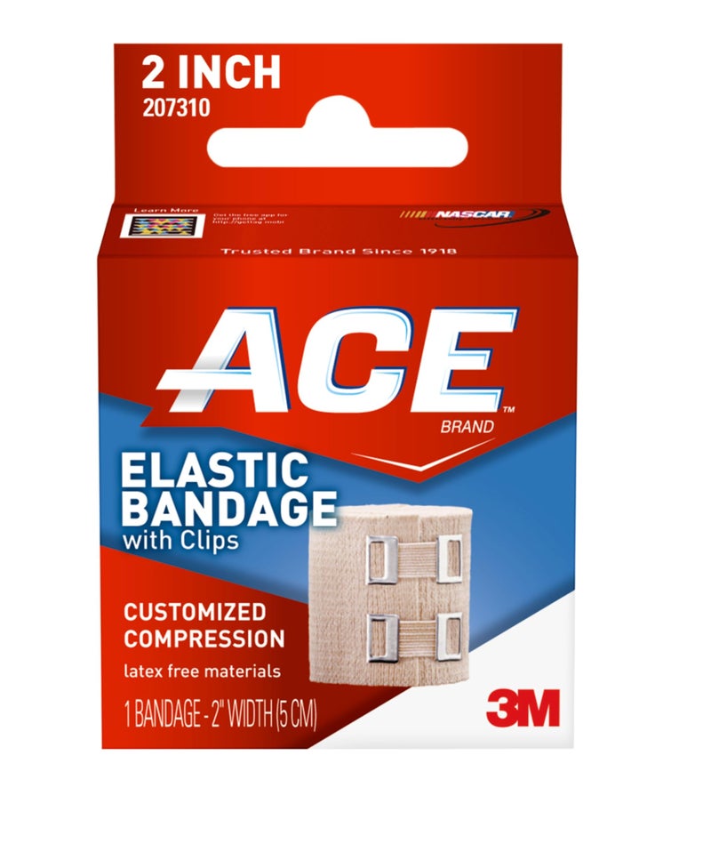 ACE 2 Inch Elastic Bandage with with Clips, Beige, Great for Wrist, Foot and More, 1 Count - Image 1