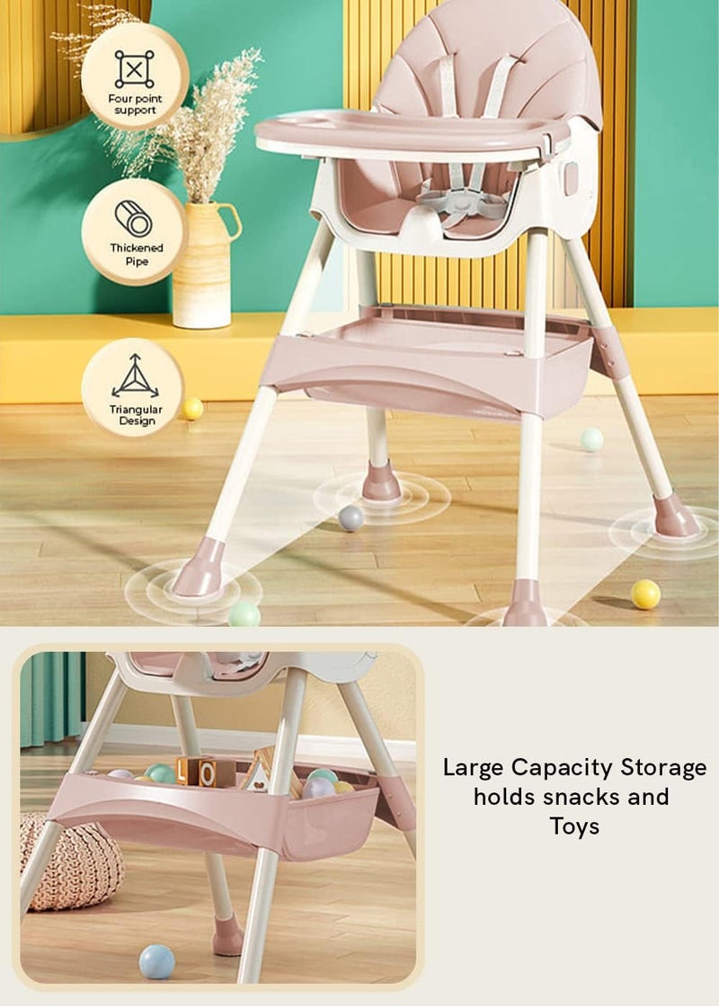 StarAndDaisy Baby High Chair Recline Highchair/Baby Feeding Chair with Height Adjustable Seate/Upgraded Kids High Chair with Wheel and PU Cushion pad (Light Pink) - Image 5