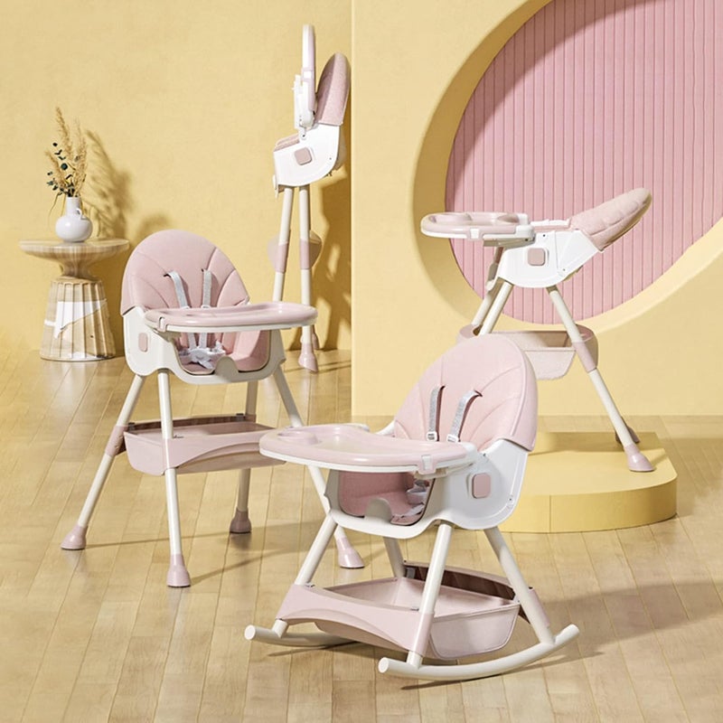 StarAndDaisy Baby High Chair Recline Highchair/Baby Feeding Chair with Height Adjustable Seate/Upgraded Kids High Chair with Wheel and PU Cushion pad (Light Pink) - Image 1