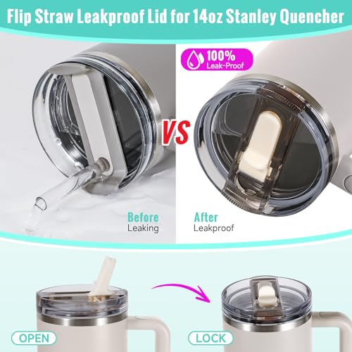 ANTAND 2 Pack Detachable Leakproof Lid Replacement (Only) for 14 oz Stanley Quencher H2.0 and ProTour Tumbler Cup Accessories, Flip Straw Lids, Easy to Clean, Heat-Resistant (White, Black) - Image 3