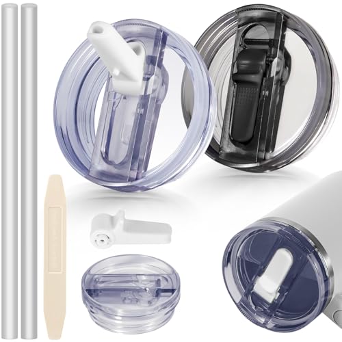 ANTAND 2 Pack Detachable Leakproof Lid Replacement (Only) for 14 oz Stanley Quencher H2.0 and ProTour Tumbler Cup Accessories, Flip Straw Lids, Easy to Clean, Heat-Resistant (White, Black) - Image 1