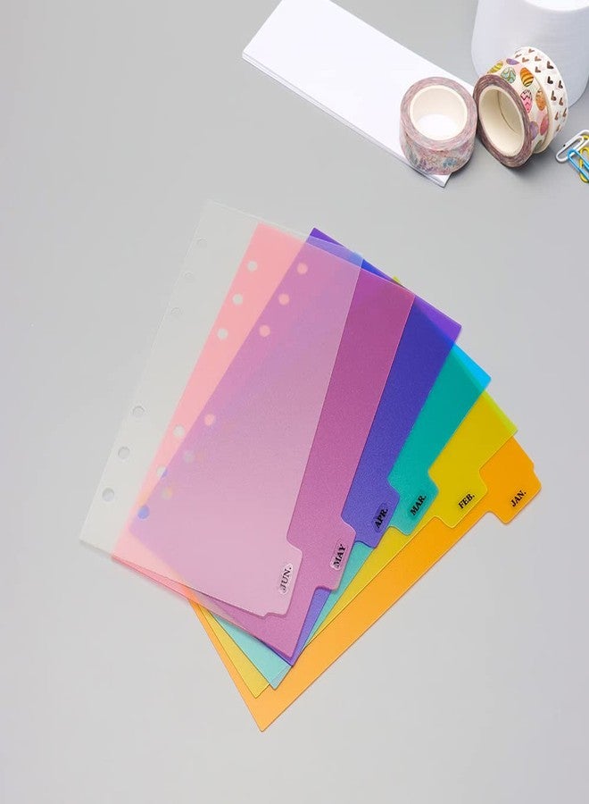 Mogoostry 2 Pack A6 Binder Dividers 6 Tabs Bright Color Plastic Binder Index Tabs Planner Divider for Round Ring Binder Sheet Protector (Transparent, 12 Dividers) - Image 3