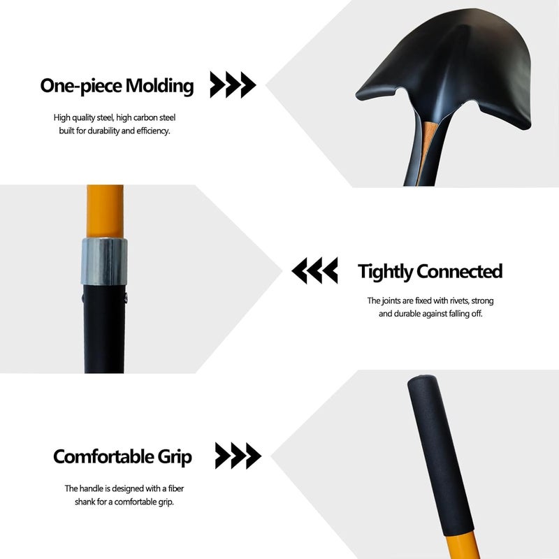 FORCOLID Shovel for Digging, Heavy Duty 57 inch Straight Handled Round Shovel with Non-Slip Tail Cover, Lawn and Yard Tools, Fiberglass Handle(Orange) - Image 2