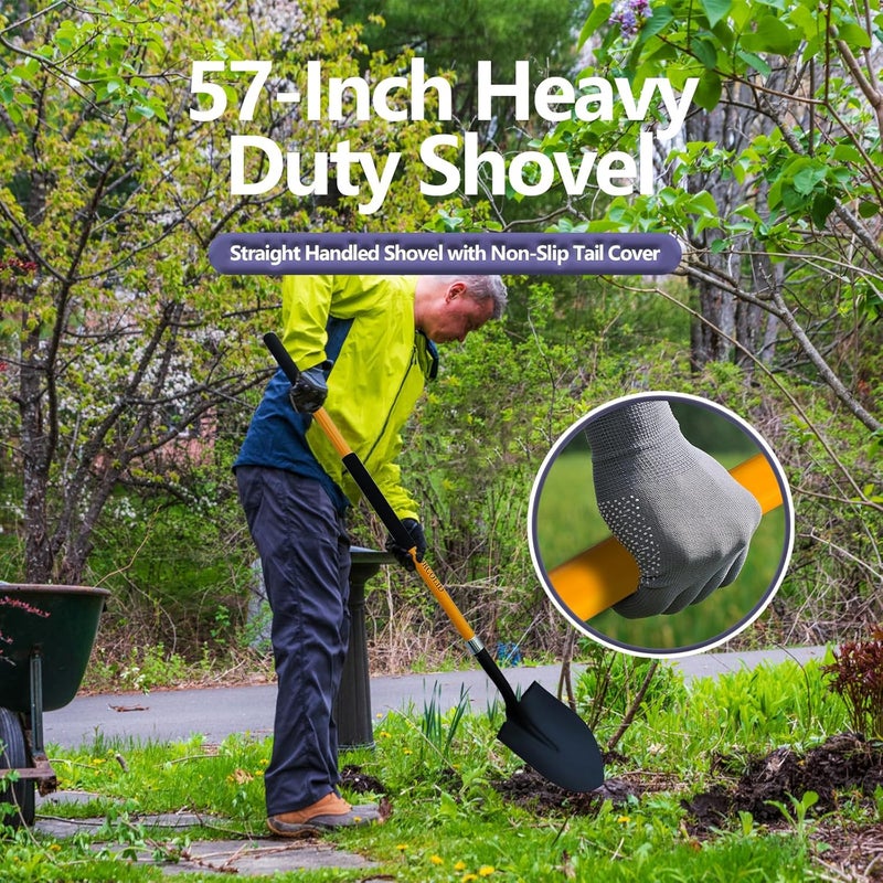 FORCOLID Shovel for Digging, Heavy Duty 57 inch Straight Handled Round Shovel with Non-Slip Tail Cover, Lawn and Yard Tools, Fiberglass Handle(Orange) - Image 4