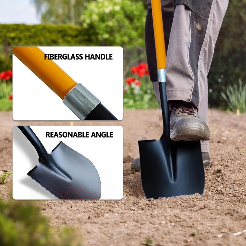 FORCOLID Shovel for Digging, Heavy Duty 57 inch Straight Handled Round Shovel with Non-Slip Tail Cover, Lawn and Yard Tools, Fiberglass Handle(Orange) - Image 3