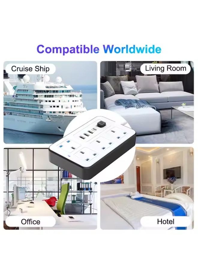 Universal Extension Cord with 4 Power Socket and 3 USB Slots 3 meter 4 Way Power Strip with USB type C POD Charging Slot Extension Lead White