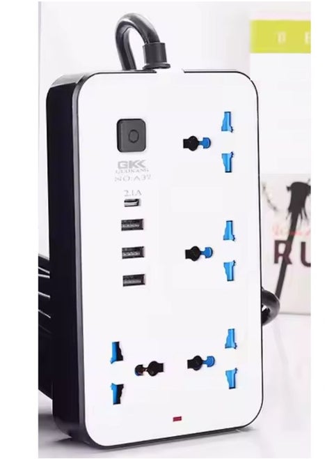 Universal Extension Cord with 4 Power Socket and 3 USB Slots 3 meter 4 Way Power Strip with USB type C POD Charging Slot Extension Lead White