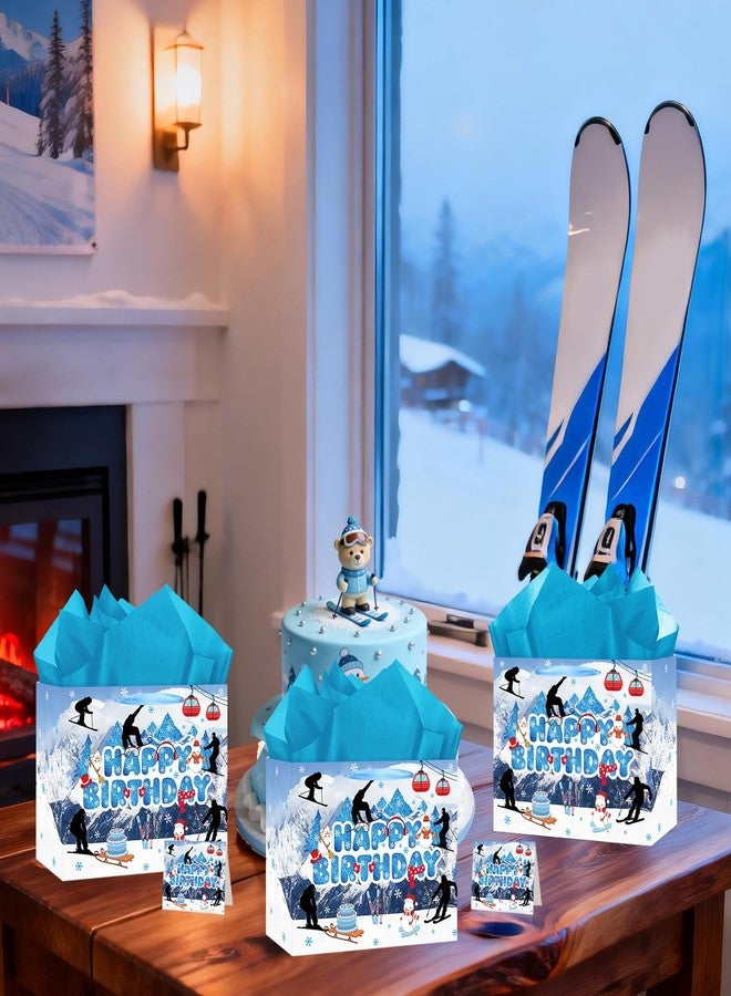 LUUFILx Skiing Birthday Gift Bag Blue Ski Birthday Gift Wrap Bag with Wrapping Paper Card Winter Sport Decorations Snow Mountain Snowboard Skiing Favor Bag for Kids Men Ski Lovers Bday Party Decor Supplies - Image 5