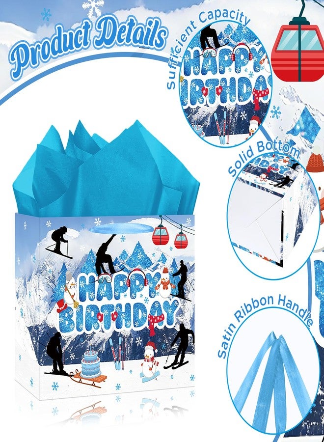 LUUFILx Skiing Birthday Gift Bag Blue Ski Birthday Gift Wrap Bag with Wrapping Paper Card Winter Sport Decorations Snow Mountain Snowboard Skiing Favor Bag for Kids Men Ski Lovers Bday Party Decor Supplies - Image 4