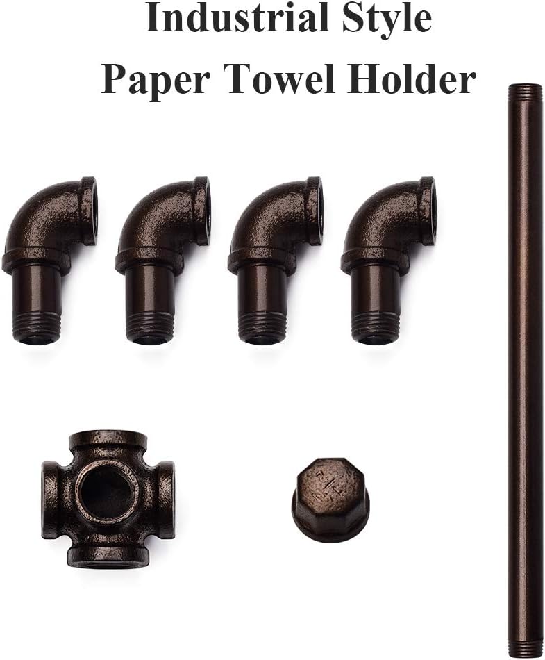 TLBTEK Floor Toilet Paper Holder Stand, Black Iron Farmhouse Paper Towel Rack,Rustic Industrial Vintage DIY Style Pipe Roll Tissue Holder Heavy Duty for Bathroom, Bedroom, Kitchen (Brown) - Image 1