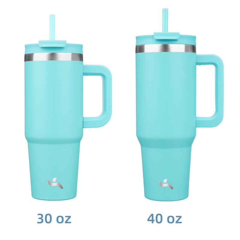 Konokyo 30 oz Tumbler with Handle and 2 Straws,2 in 1 Lid Insulated Water Bottle Stainless Steel Travel Coffee Mug,Turquoise - Image 3