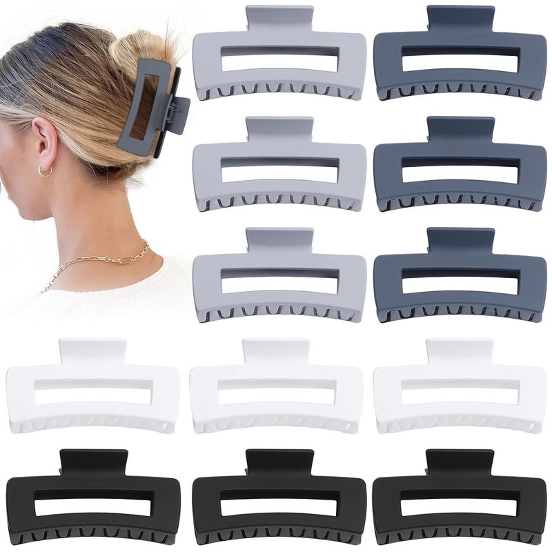 Sisiaipu 4.1 Inch Big Hair Clips 12 Pcs Large Hair Claw Clips for Thick Hair Square Claw Clips Bulk Hair Accessories for women and Girls - Grey
