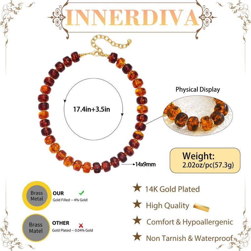 INNERDIVA Chunky Beaded Necklace for Women Statement Big Large Amber Bead Choker Necklaces Trendy Summer Beach Beachy Womens Charm Jewelry Boho Colorful Resin Gemstone Necklace Prom Accessories Stuff - Image 4