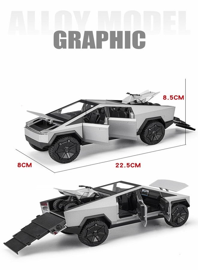 VARIYA ENTERPRISE 1:24 Scale Big Tesla CYBERTRUCK Model Diecast Metal Pullback Toy car with Openable Doors & Light, Music Boys car for Kids Best Toys Gifts Toys for Kids (Silver) - Image 2