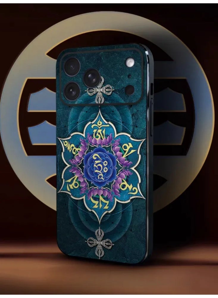 Tibetan Mandala & Mantra Pattern Phone Case, Faux Leather Shockproof Cover for iPhone - Image 5