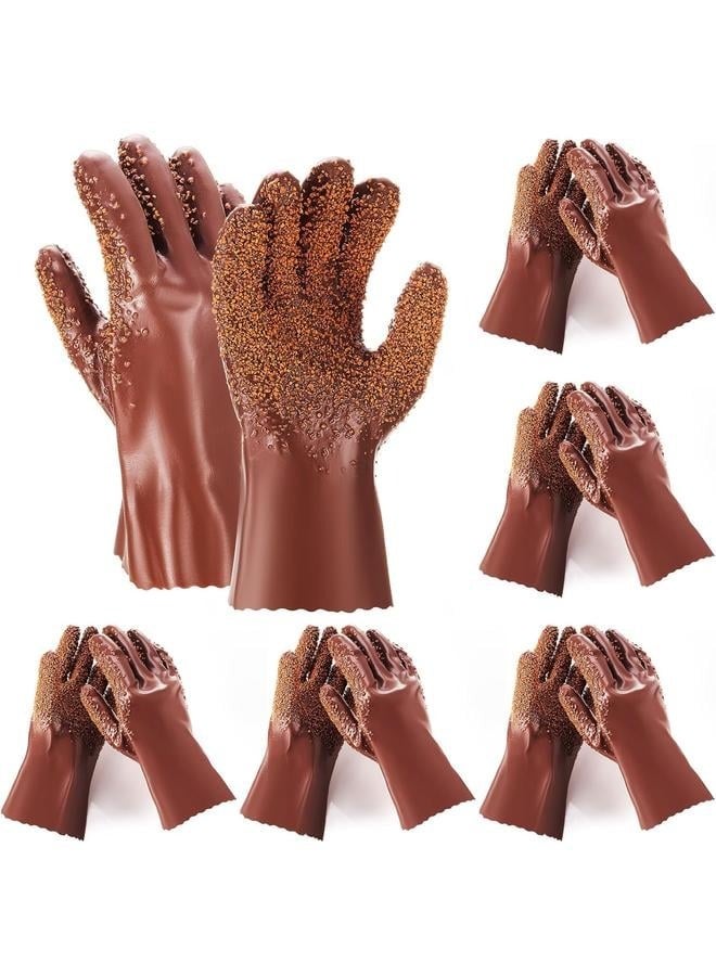 6 Pairs Sewer Snake Gloves Non Slip and Reusable PVC Sewer Abrasion Resistant Drain Cleaning Waterproof Safety Plumbing Snake Gloves for Men Women Plumber Tools (Brown) - Image 1