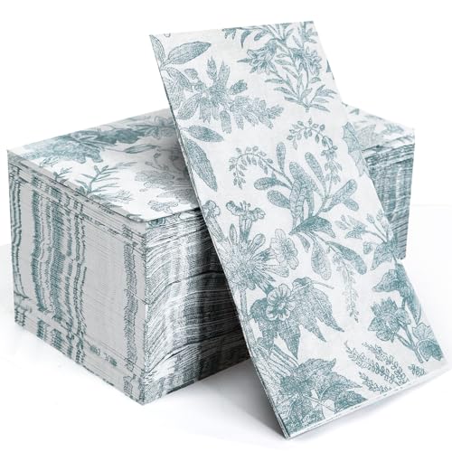 YOCHANDA 100 pack Floral Linen Feel Disposable Bathroom NapkinsPaper Napkins Decorativepaper hand towels for bathroomDessert Napkins Folded 78 x 43 Inches Disposable Napkins for Dinner Baby Shower - Image 2