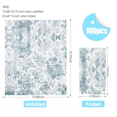 YOCHANDA 100 pack Floral Linen Feel Disposable Bathroom NapkinsPaper Napkins Decorativepaper hand towels for bathroomDessert Napkins Folded 78 x 43 Inches Disposable Napkins for Dinner Baby Shower - Image 5