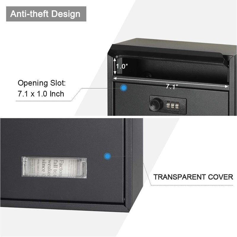 Parrency Lockable Mailboxes with Combination,safes,Outdoor Wall Mounted Mail Box with Large Capacity,12.6 x 8.46 x 3.35 Inch, Black (Medium, Black with Combination Lock) - Image 3