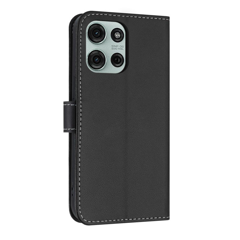 إيروريكس جراب هاتف موتورولا موتو جي 75 5 جي المصنوع من الجلد المعدني مع حزام يد (أسود) - Image 3