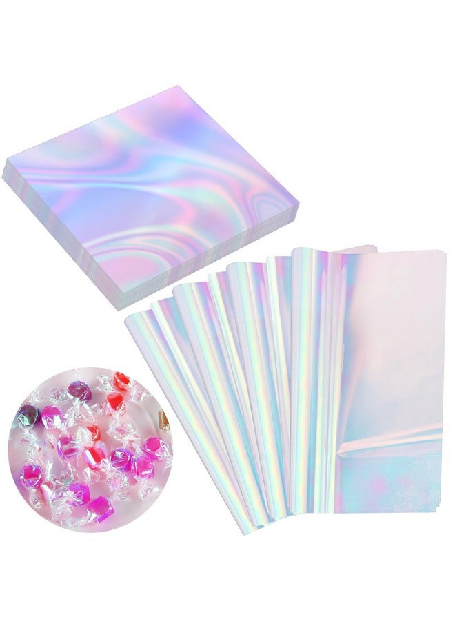 Prudiut - 150 Pieces Cellophane Sheets Iridescent Cellophane Wrap Easter Cellophane Gift Wrap For Iridescent Film Crafts Decoration Holographic Candy Wraps (9 X 9 Inch) - Image 1