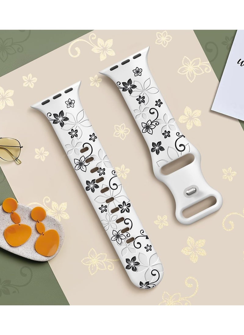 DKNG - Apple Watch Series 10 Band, Floral Engraved Band, Compatible Apple Watch Strap 42mm 44mm 45mm 46mm 49mm Ladies, Lovely Flower iWatch Band iWatch Series SE 10 9 8 7 6 5 4 3 2 1Ultra - Image 1